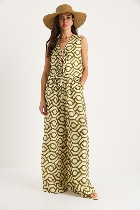 Geometrische V-hals Lange Tuniek en Wijde Pantalon Set - Image 2