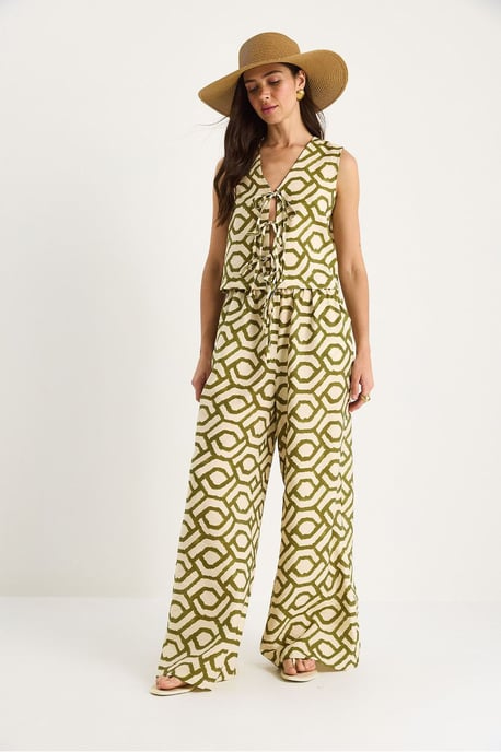 Geometrische V-hals Lange Tuniek en Wijde Pantalon Set - Image 3