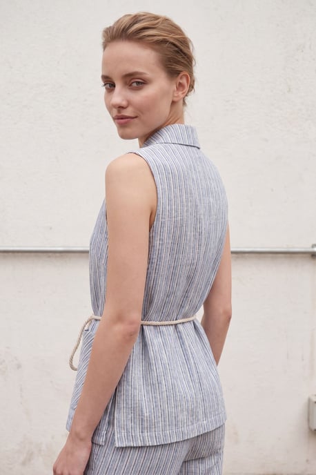 Gestreepte mouwloze vest en brede broek set - Image 6