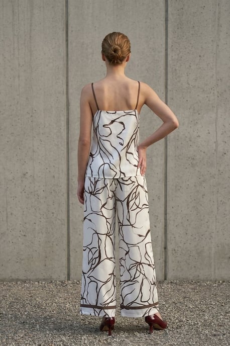 Abstract Satin Strapless Blus och Vida Byxor Set - Image 6