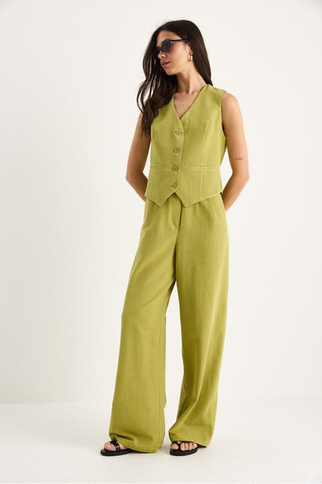 V-hals Vest en Wijde Pantalon Twee-delige Coord Set - Image 4