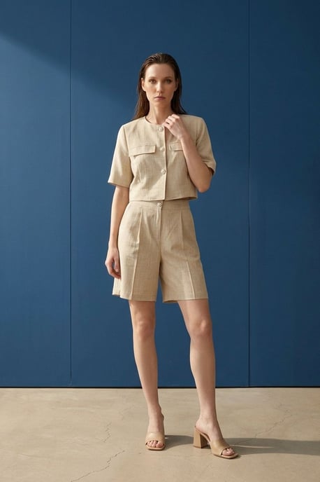 Bomullspoplin skjorta och shorts set - Image 4