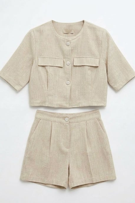 Bomullspoplin skjorta och shorts set - Image 6