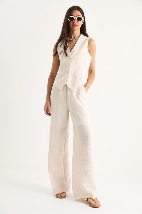 V-hals Vest en Wijde Pantalon Twee-delige Coord Set - Image 4