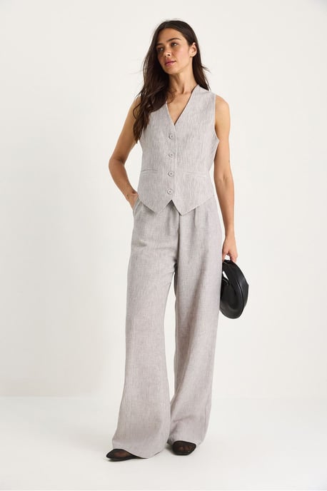 V-hals Vest en Wijde Pantalon Twee-delige Coord Set - Image 3
