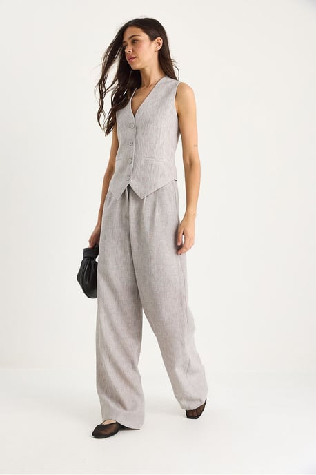 V-hals Vest en Wijde Pantalon Twee-delige Coord Set - Image 4