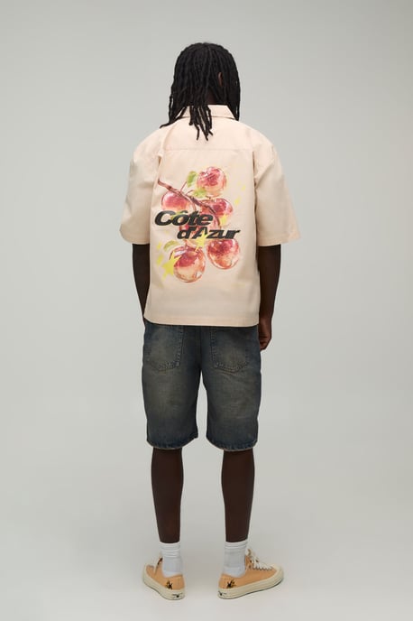 Oversized Half Sleeve Apple Print Shirt - Image 2