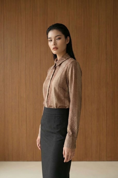 Gestreepte Fluwelen Weave Knop Shirt - Image 3