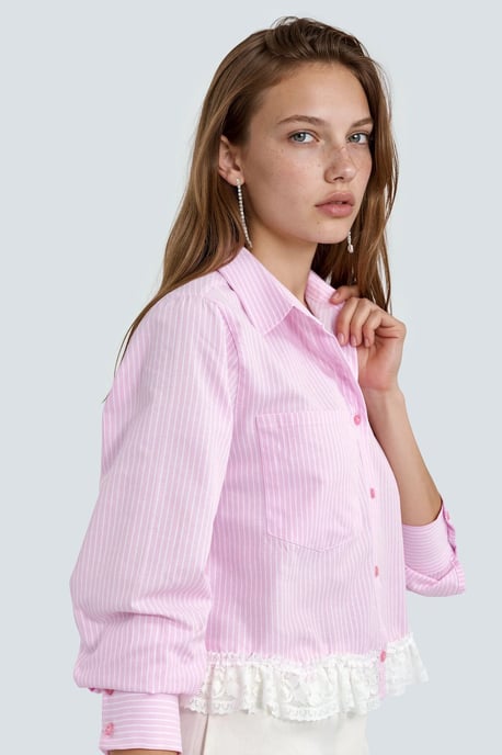 Striped Crop Button-Up Shirt with Shirt Collar - Image 2