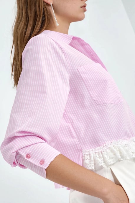 Striped Crop Button-Up Shirt with Shirt Collar - Image 4