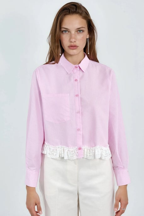 Striped Crop Button-Up Shirt with Shirt Collar - Image 5