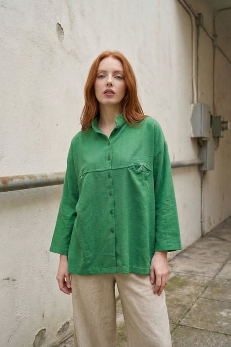 Oversized Linnenmix Lange Mouw Shirt - Image 1