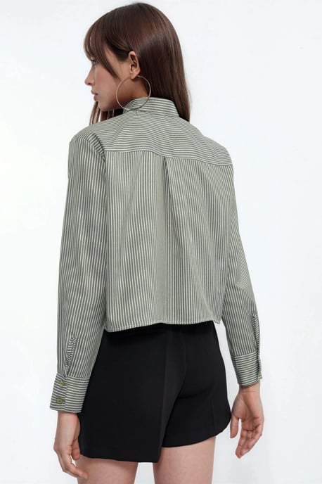 Gestreepte Crop Button-Up Shirt met Kraag - Image 3