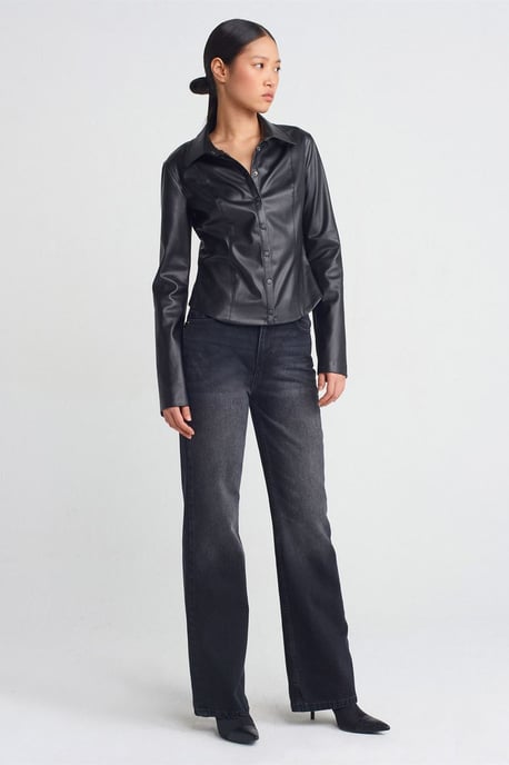 Slim Fit Faux Leer Shirt - Image 3