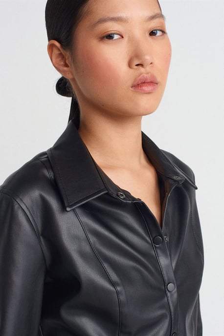 Slim Fit Faux Leer Shirt - Image 4