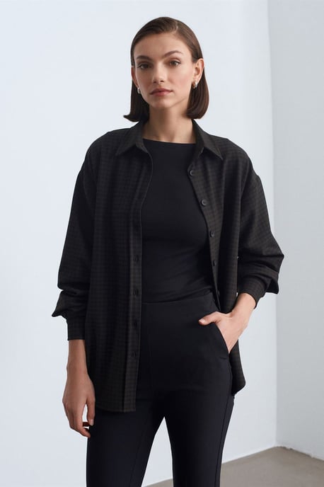 Oversized Long-sleeve Micro-pattern Shirt - Image 2