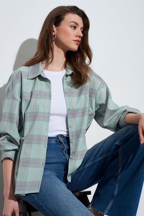 Oversized Geruite Geweven Shirt - Image 1