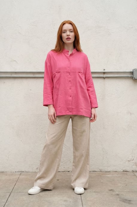 Overize Linnenmix Lange Mouwen Shirt - Image 1