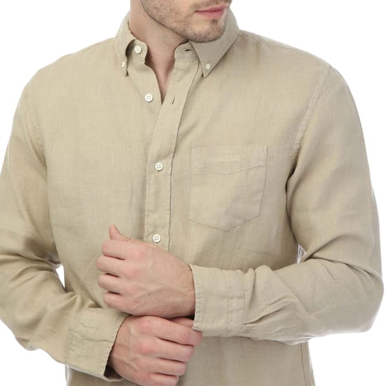 Gant Heren Linnen Kledingstuk Geverfd Normaal Overhemd (Beige) - Image 4