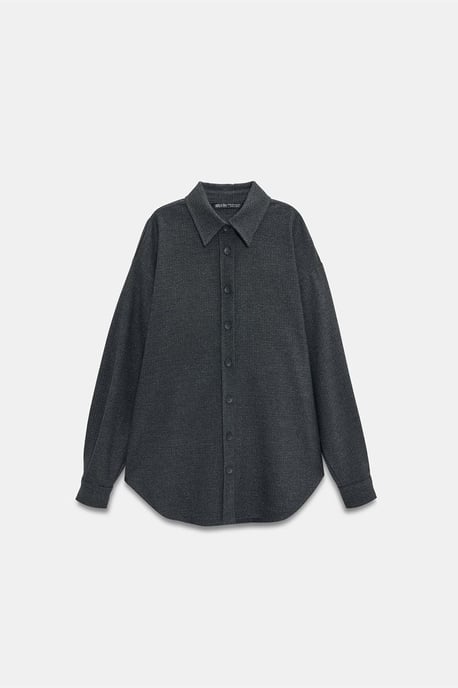 Överdimensionerad långärmad mikro-mönstrad skjorta - Image 6