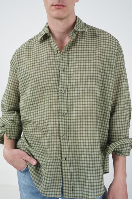 Heren Ontspannen Geruite Poplin Shirt - Image 1