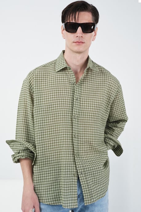 Heren Ontspannen Geruite Poplin Shirt - Image 5