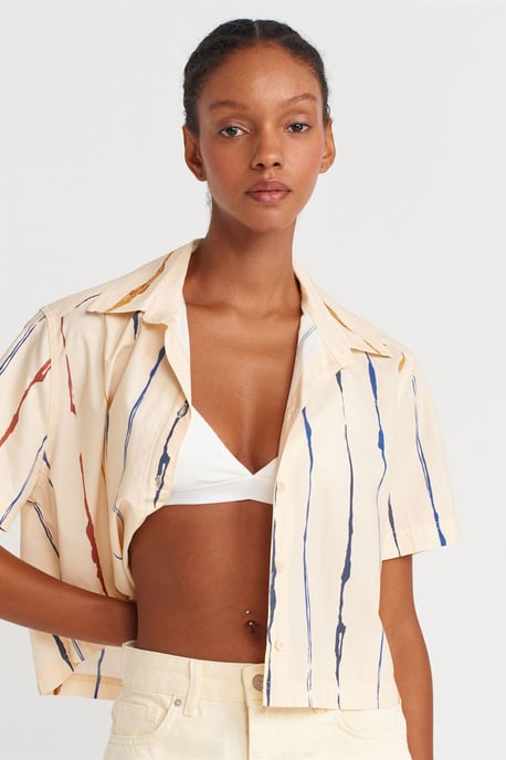 Dames Gestreepte Crop Shirt - Image 3