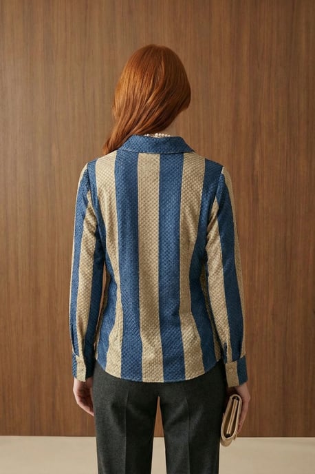 Gestreepte Fluwelen Weef Knopshirt - Image 4