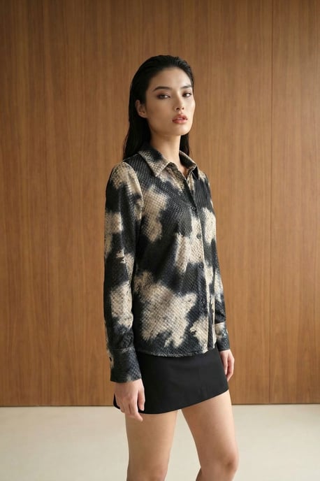 Dames Abstracte Fluwelen Geweven Shirt - Image 3