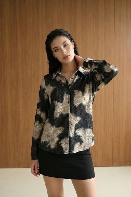 Dames Abstracte Fluwelen Geweven Shirt - Image 5