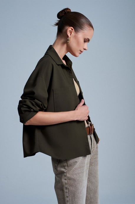 Overmatige Crepe Knoopsluiting Shirt - Image 4