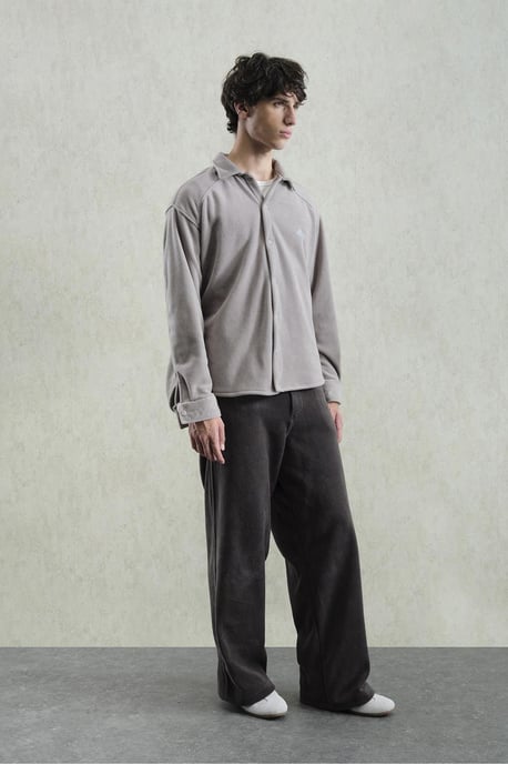 Herrars enfärgade stickade overshirt - Image 2