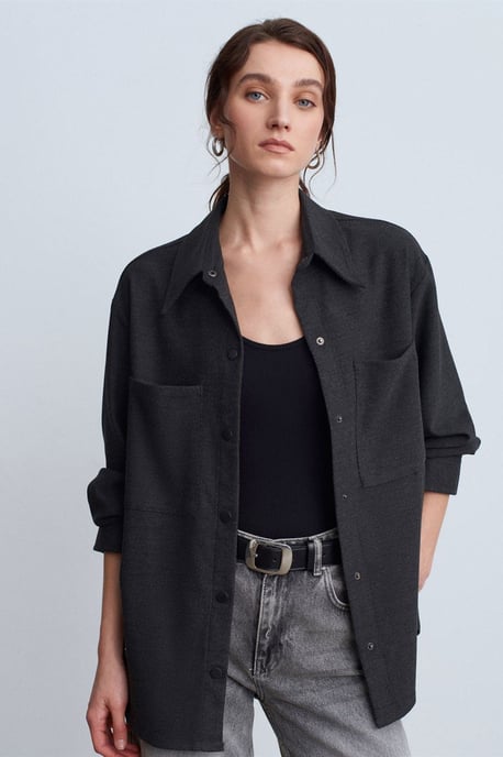 Översize långärmad stickad overshirt - Image 3