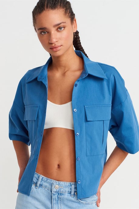 Oversized Crop Crepe Overshirt - Image 1
