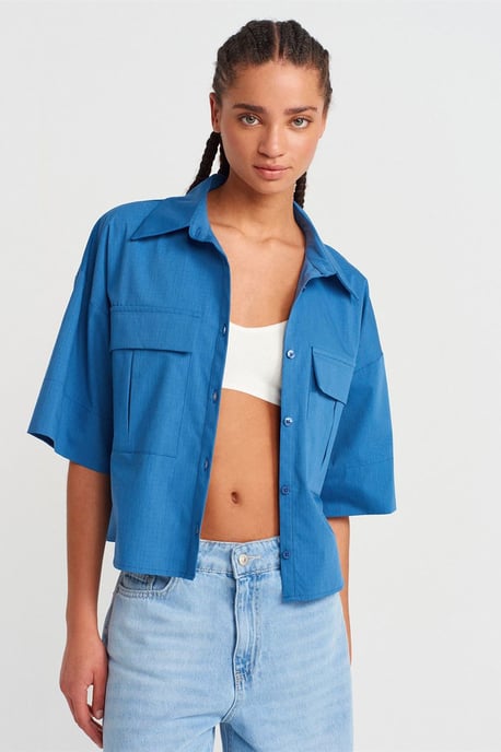 Oversized Crop Crepe Overshirt - Image 3