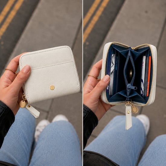 Women’s Small RFID Zip Around Purse, Card Coin Wallet in Beige - Image 2