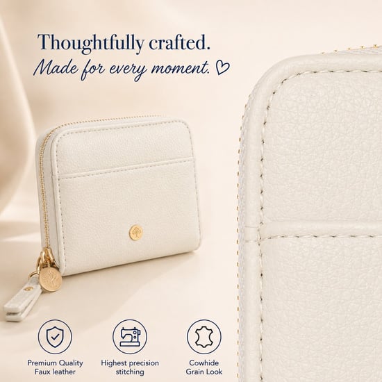 Women’s Small RFID Zip Around Purse, Card Coin Wallet in Beige - Image 5