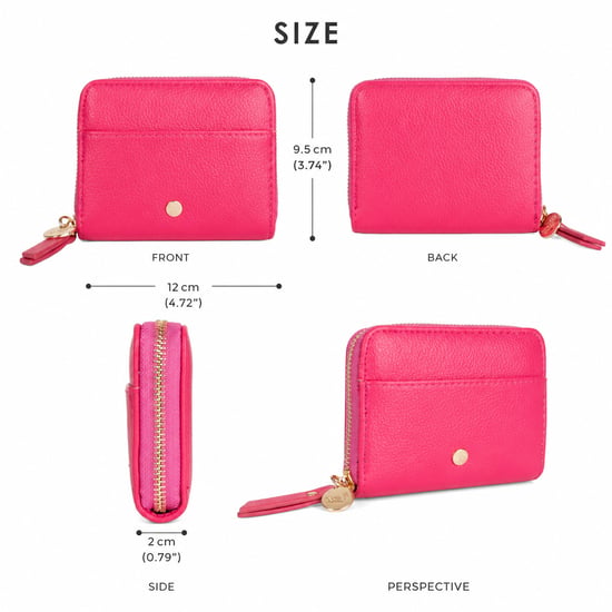 Women’s Small RFID Zip Around Purse, Card Coin Wallet in Fuchsia - Image 3