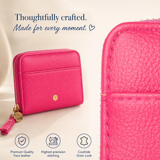 Women’s Small RFID Zip Around Purse, Card Coin Wallet in Fuchsia - Image 5