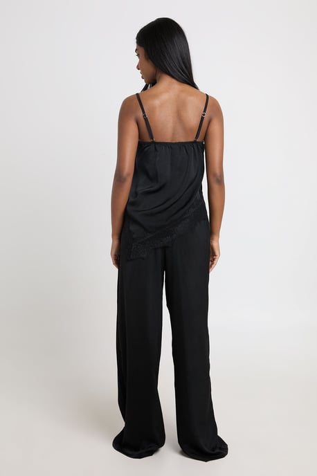 Satin Lace Trim Asymmetric Hem Cami & Trouser Pyjama Set - Image 2