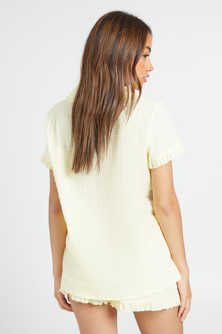 Textured Frill Detail Short Sleeve Shirt & Short Pyjama Set - Image 2