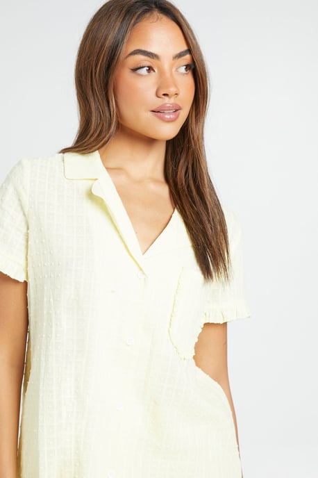 Textured Frill Detail Short Sleeve Shirt & Short Pyjama Set - Image 4