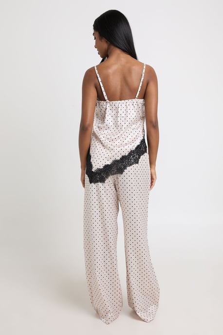 Polka Dot Satin Lace Trim Asymmetric Hem Cami & Trouser Pyjama Set - Image 2
