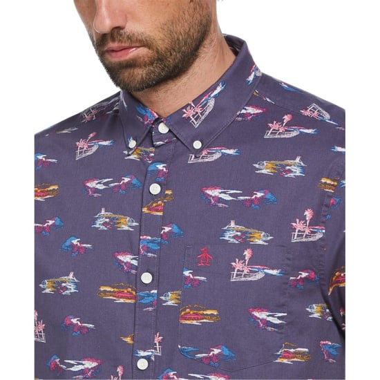 Original Penguin Normaal herenoverhemd met all-over print (Blauw Indigo) - Image 3