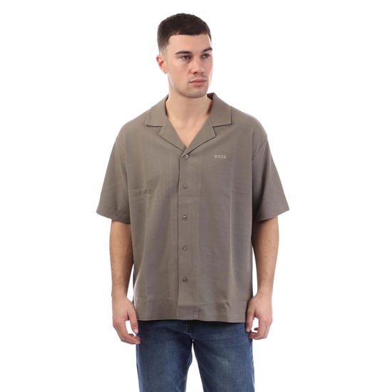 Boss Gebreid heren overhemd met logo (Beige) - Image 2