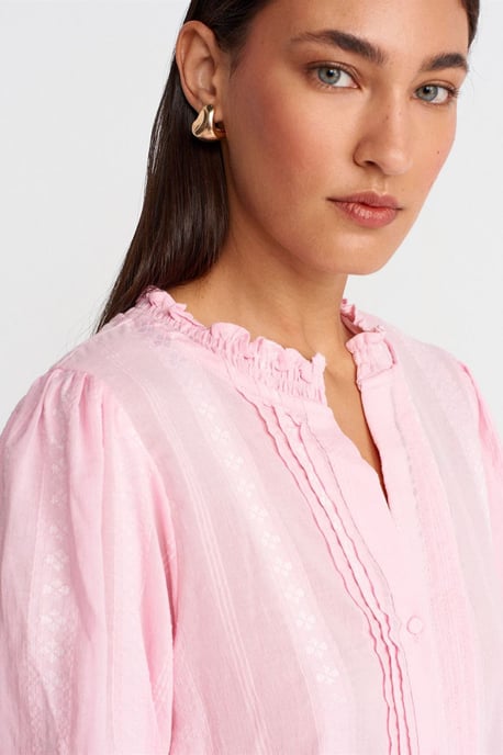 Dames Effen Mandarijnkraag Geweven Shirt - Image 3