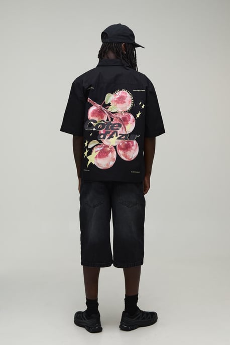 Oversized Half Sleeve Apple Print Shirt - Image 3