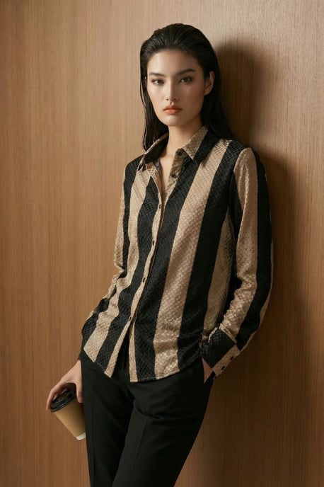 Gestreepte Fluwelen Weef Knopshirt - Image 5