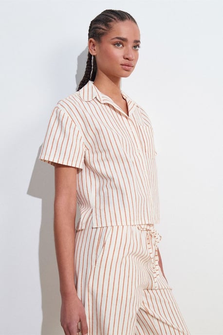 Dames Linnen Gemengde Korte Mouwen Shirt - Image 5