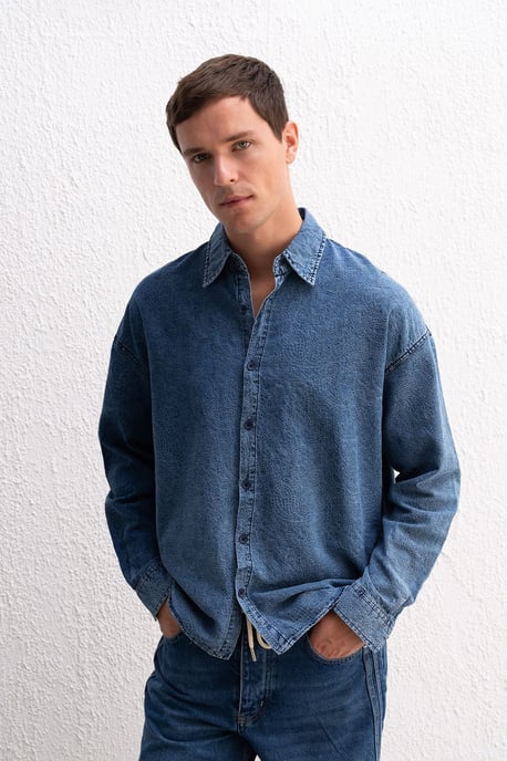Herrers Bomull Jacquard Gabardin Skjorta - Image 3